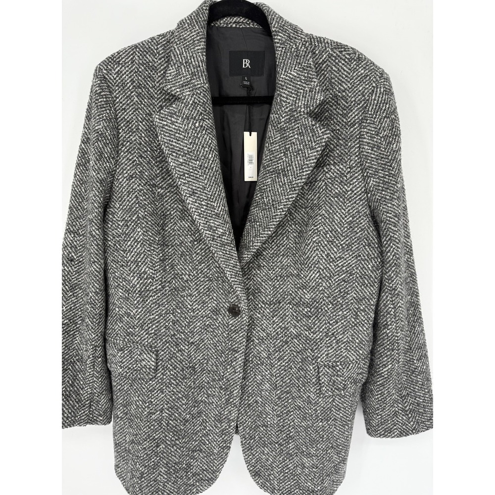 Banana Republic Blazer Womens Large Gray Herringbone Tweed Italian Fabric‎ Lined
